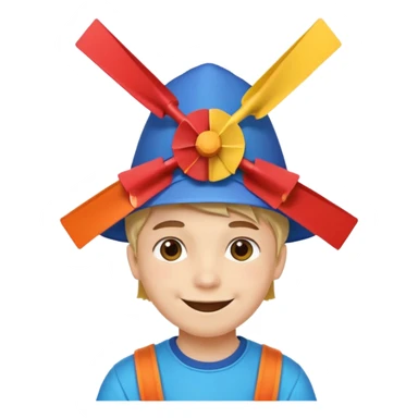 Boy wear colorful windmill hat sticker