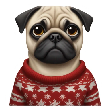 A pug in a New Year's sweater sticker
