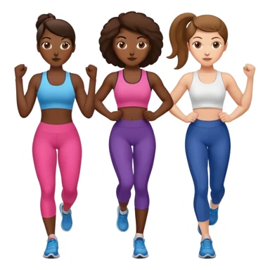 three women friends exercising together, one black woman with brown hair, two white women with brown hair sticker