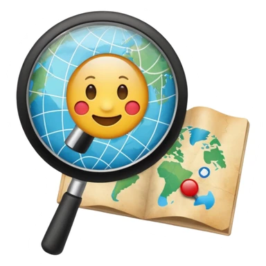 magnifying glass over a map, inspired by Agent Sai Srinivas Athreya, emoji style sticker