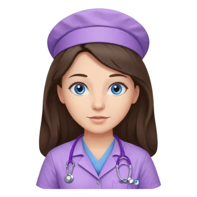 pretty brunette nurse with long hair and blue eyes in lilac scrubs sticker