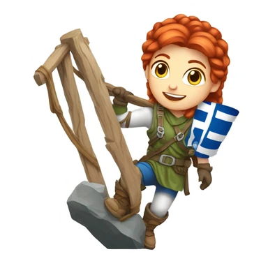 Greek Female winter mountaineer red hair white skin climbing with Greek Flag and Easter eggs basket sticker
