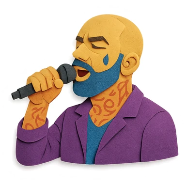 Amir Tataloo singing with microphone in paper craft style sticker