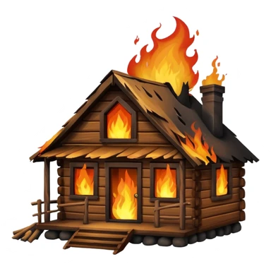 wooden cabin on fire sticker