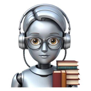 nerdy robot librarian with glasses and books sticker