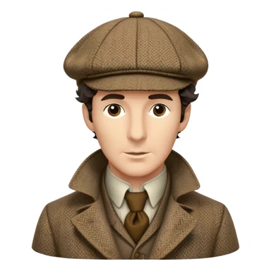 sherlock holmes, wearing a deerstalker hat with the fabric is often tweed, which features a subtle checkered or herringbone pattern with darker and lighter threads woven together, creating texture and depth.  sticker