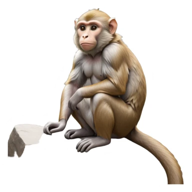 cinematic-macaque-realistic-full-body-sitting-emoji,-compact-muscular-frame-poised-on-a-rocky-outcrop,-short-curled-tail-resting-behind,-head-tilted-dramatically,-thick-dense-fur-in-warm-shades-of-brown-and-grey,-expressive-eyes-filled-with sticker