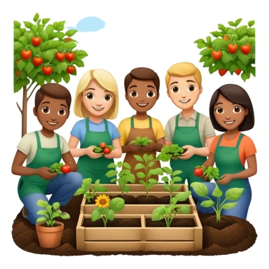 People cooperating to plant a community garden sticker