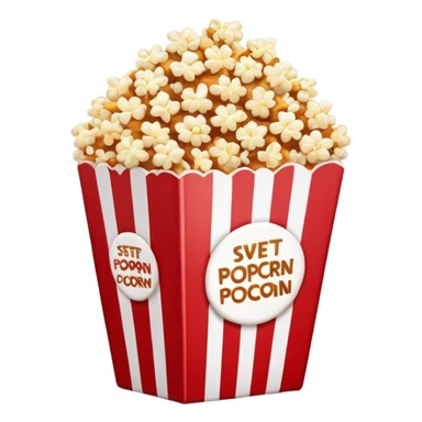 minimalist sweet popcorn emoji style, red and white popcorn box, caramel popcorn sticker