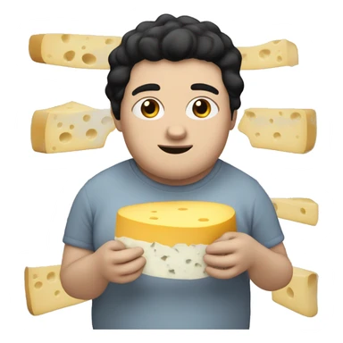 Fat white boy with black hair eating cheese sticker