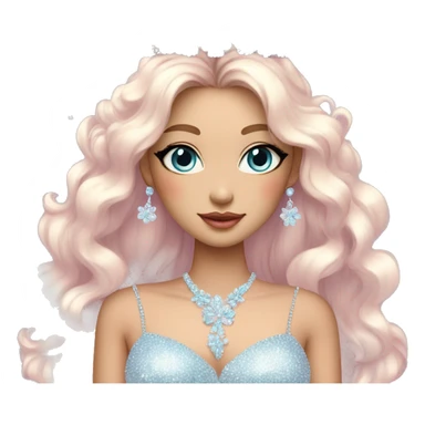 Gorgeous pastel Lady with blue eyes in a sparkly shiny dress with tiara and necklace and flowers aesthetical and trending  sticker