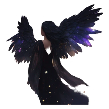 Black Raven wings bohemian girl Ethereal galaxy constellation girl angel raven wings black wings, gold arrow, nebula, flower crown, fairy lights, iridescent, nature, shot by golden arrow sticker