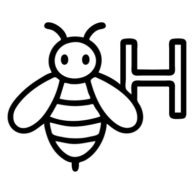 cartoonish honey bee with the letter H, bold outlines sticker