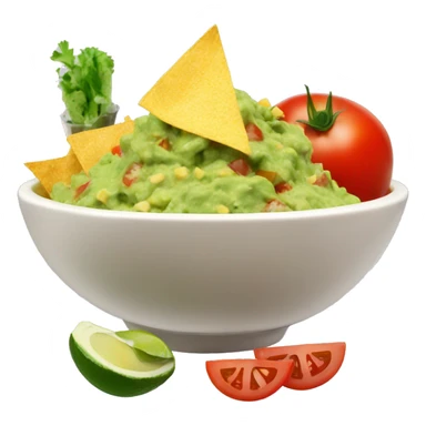Bowl with guacamole with tomatoes, feta cheese, salt and pepper, and a side of nachos  sticker