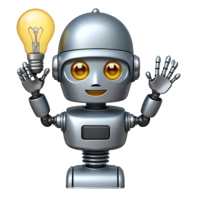 emoji for artificial intelligence, friendly robot with lightbulb sticker