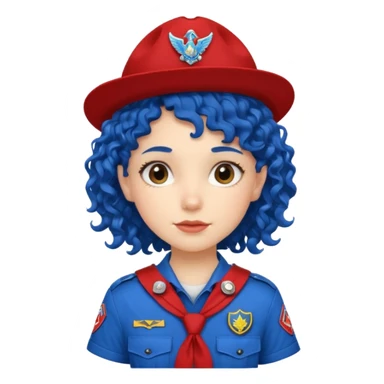 scout girl with red scout uniform, blue curly haired sticker