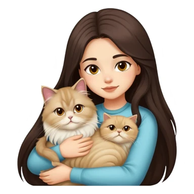 A pretty girl with long dark hair is hugging her light hair persian cat. sticker