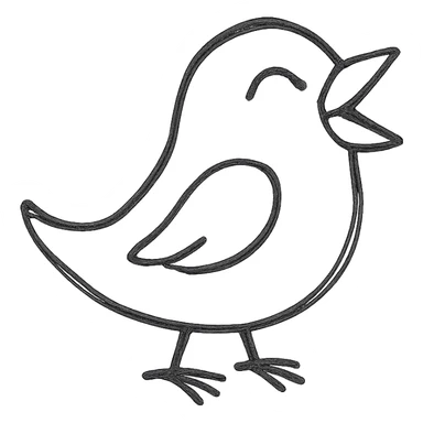 bird icon, simple and clean, minimal details, black outline, no fill, laughing expression sticker