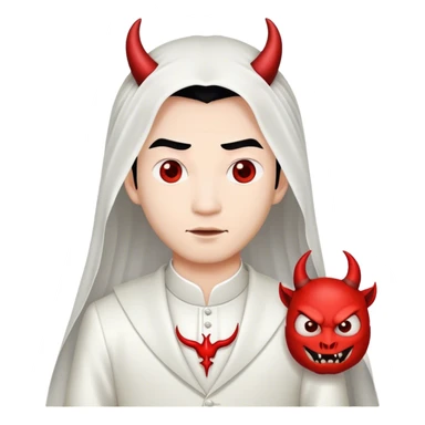 an asian male bride with the face of devil in wedding dress sticker