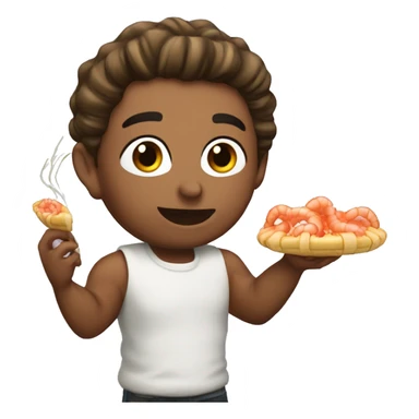 Kristian eating a tarte shell with shrimps sticker