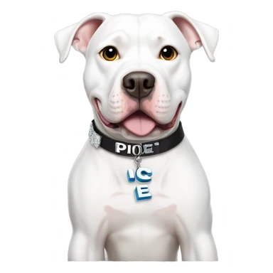 White pitbull with a collar that spells out Ice sticker