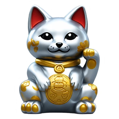 fully chrome fox statue in the form of maneki neko sticker