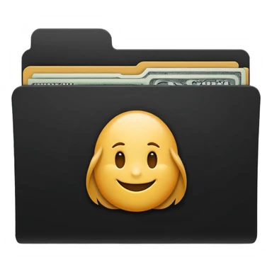 A minimal emoji-style icon of a matte black folder, slightly open, with a simple finance logo on the front symbolizing credit growth, stability, and money management, clean lines, subtle shading, and a professional, organized vibe. sticker