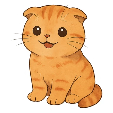 happy orange scottish fold kitten sitting, dark round eyes, cute sticker