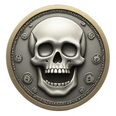 A coin with patterns with a small skull in middle sticker