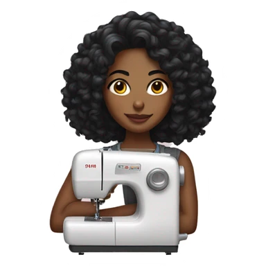 Medium skin Black woman with curly black hair medium length with sewing machine  sticker