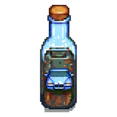 a BMW car inside a glass bottle, pixel art style sticker