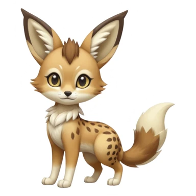 Big-eared big-eyed cute realistic animalistic feral digitigrade 4-legged anime-styled Meloetta-Eevee-Sergal-Serval-hybrid-fusion-creature-animal, full body sticker