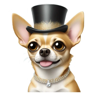 Chihuahua wearing a top hat with a feather  sticker