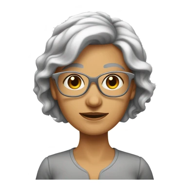 Femme âgée avec cheveux gris blancs très court sans volume avec des lunettes de vue verres non teintés et pas très grande avec une corpulence maigre de couleur claire sticker