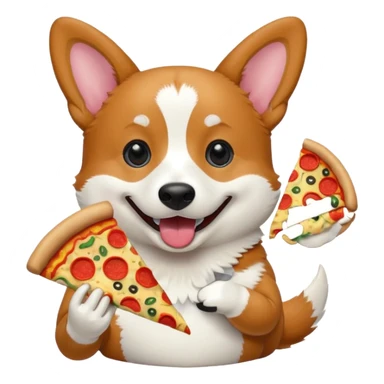 black tri-color corgi with pizza sticker