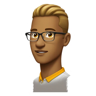 18 year old light skinned wearing saffron polo shirt, with slick back hair, and reading glasess  sticker