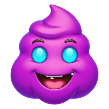 futuristic glowing poop emoji with funny smiling face, purple and cyan neon glow, dark background sticker