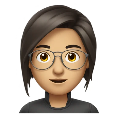 Uzbek teenager, dark brown a bit shiny hair with thin metal view glasses sticker