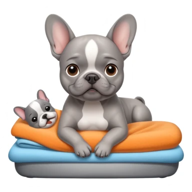 grey french buldog getting massage sticker