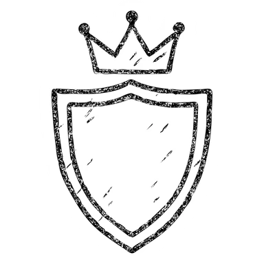 minimalist hand-drawn outlined icon of a shield, crown, or DM screen with DnD/RPG hint, very worn and distressed effect sticker