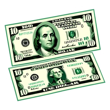 3D realistic US 100 dollar bill sticker, slight perspective, centered, clean cutout, transparent background, no text, no watermark sticker