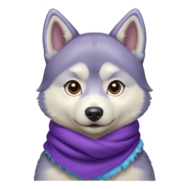 a husky with a purple scarf with a blue shirt sticker