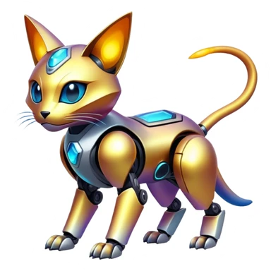  exotic nebula-gradient iridescent cyber-Protogen-Fakémon-Pokémon-Vernid-robot-feline-creature sticker