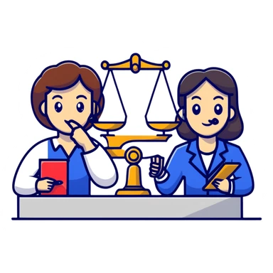female notary with justice scale and stamp, phoning with another woman sticker