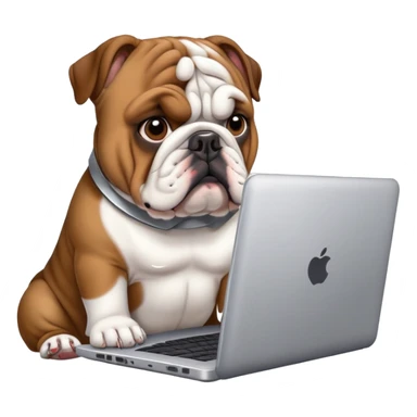 English bulldog with a laptop sticker