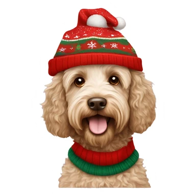 australian labradoodle in christmas sweater and hat sticker