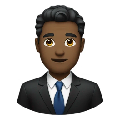 a bold man in a black suit wearing a dark blue shirt and a black ties sticker