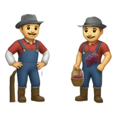 two winegrower males friends in france with grapes sticker