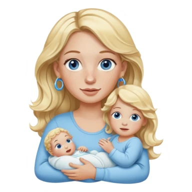 Wavy blonde, white woman with blue eyes, freckles hoop earrings, holding babies sticker