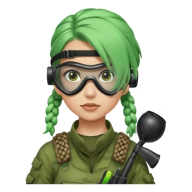 paintball player face girl braided green hair sticker